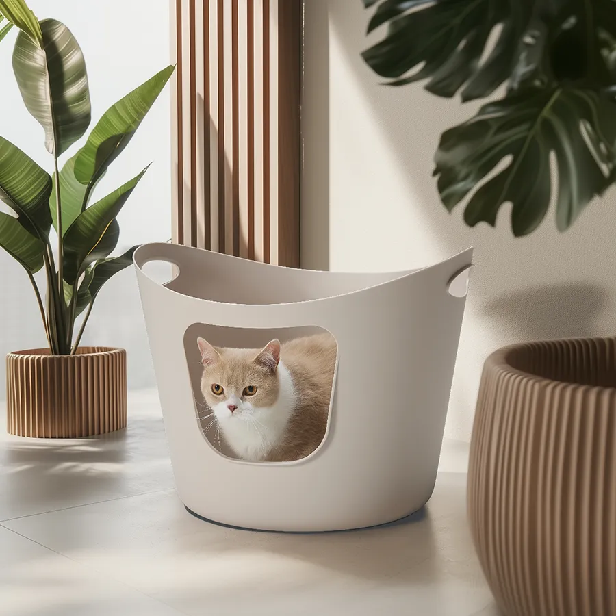 Savic Flex-a-loo Mocha flexible cat litter tray with high sides and spout.