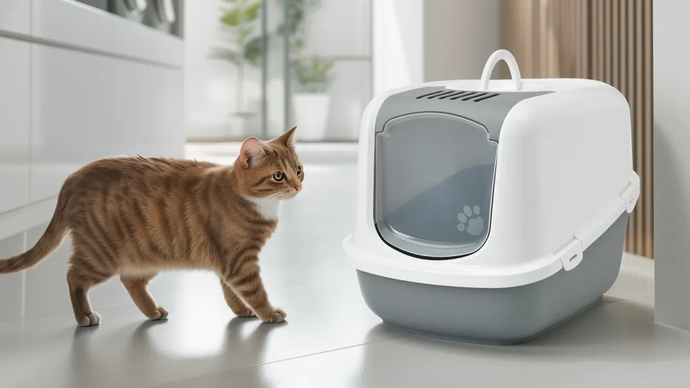 Nestor Jumbo Litter Box Large cat using Savic Nestor Jumbo hooded litter box.