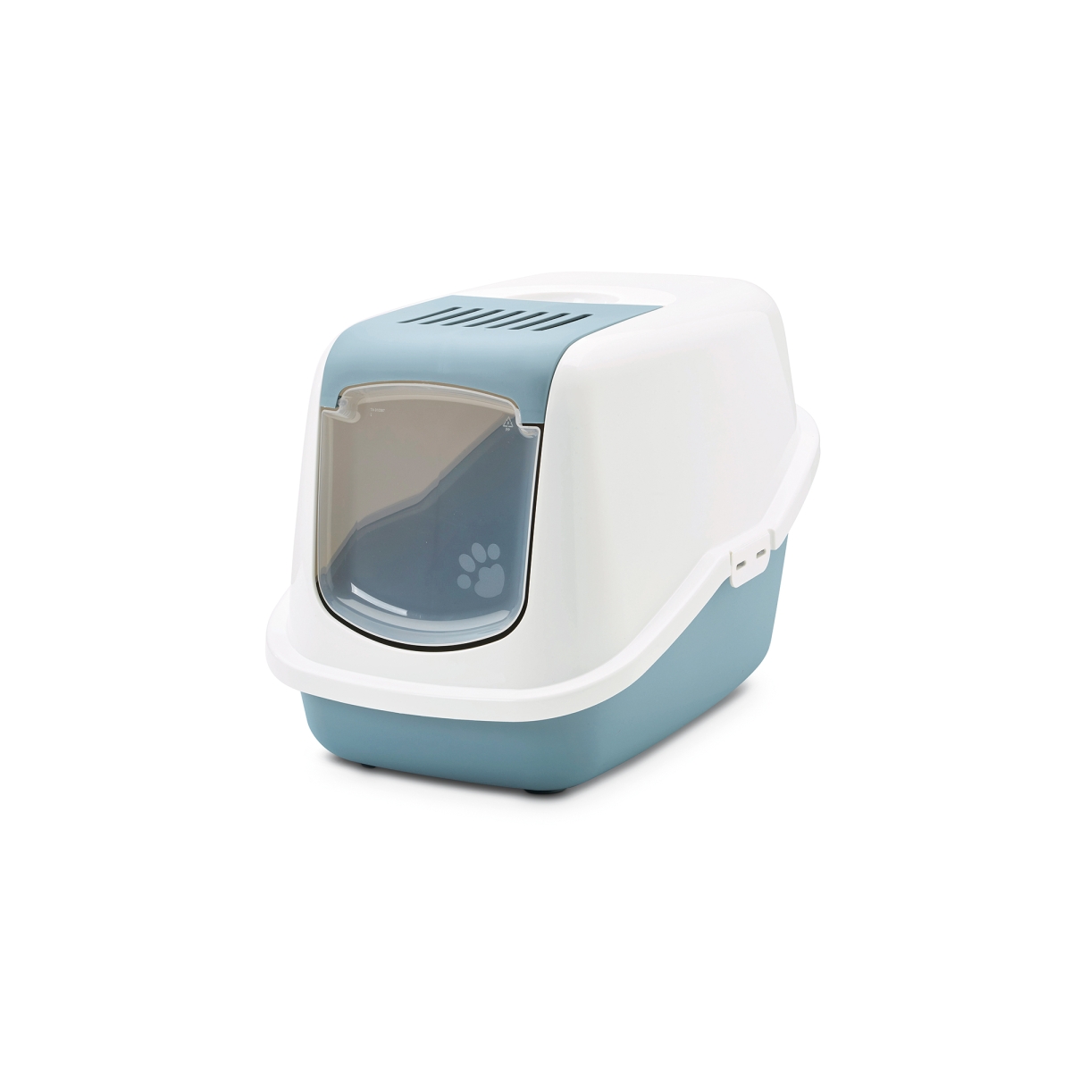 Savic Nestor Bluestone folding front cat litter box with white hood and carbon filter