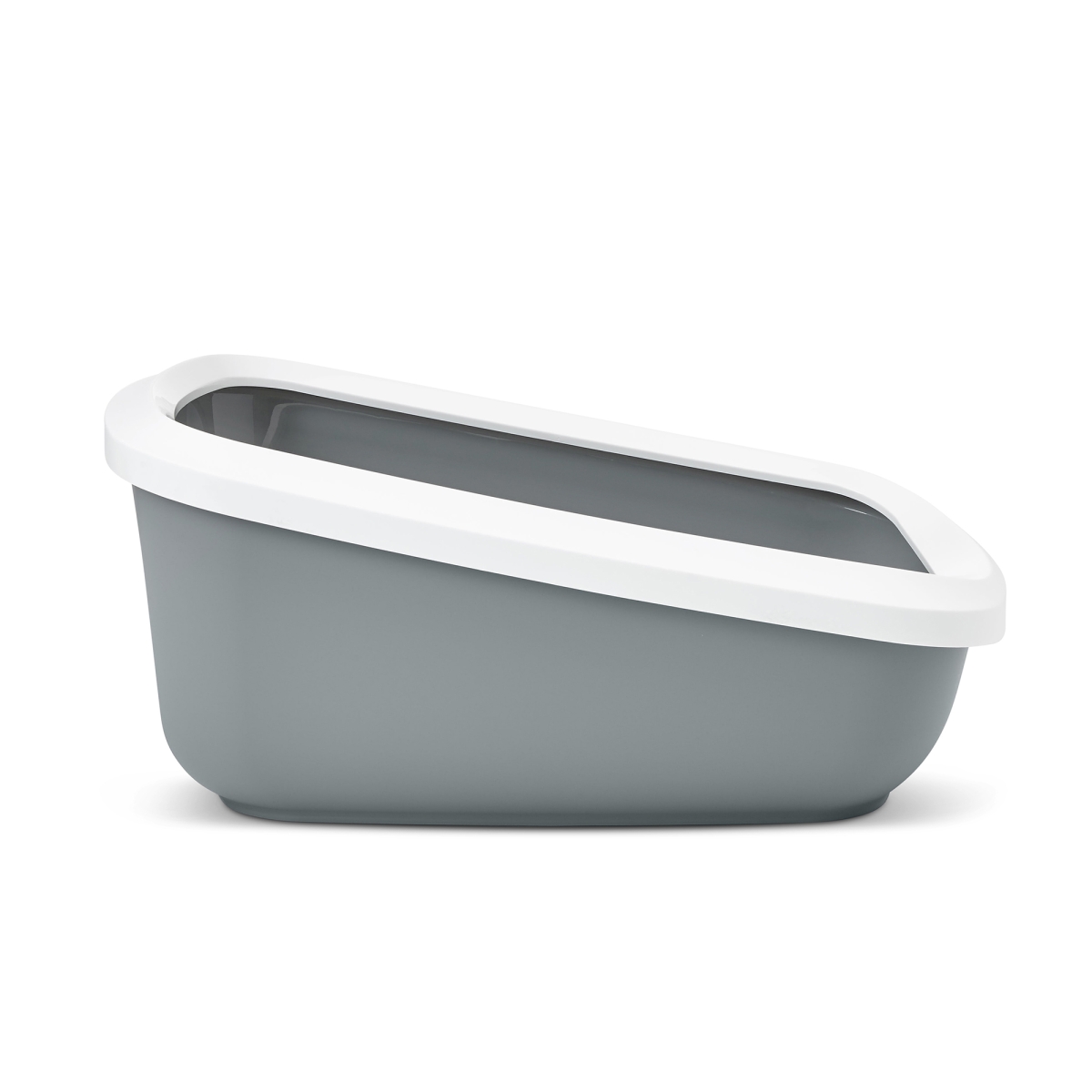 Aseo Jumbo Cool Grey – Large High-Back Cat Litter Tray Side view of Savic Aseo Jumbo Cool Grey large high-back cat litter tray with white rim