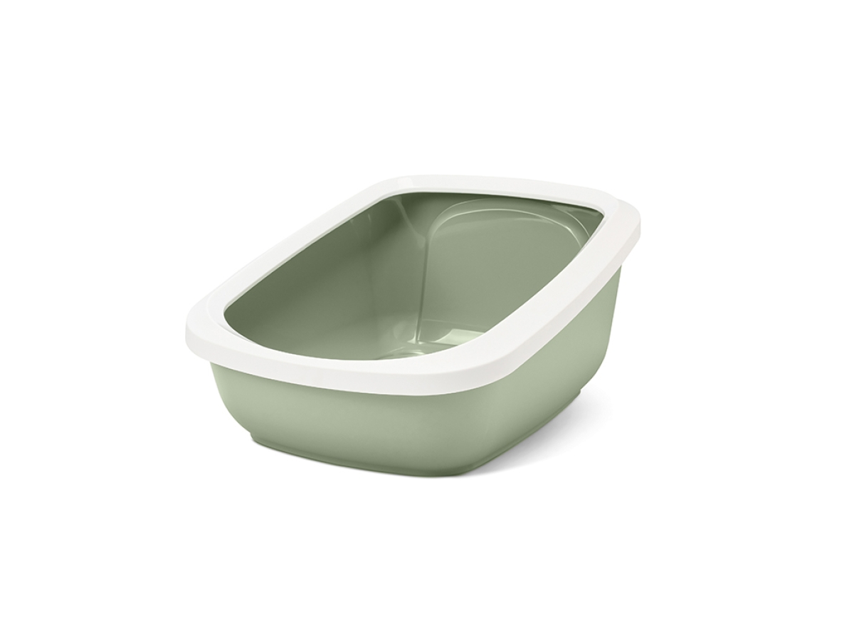 Savic Aseo Jumbo Botanical Green large high-back cat litter tray with white rim