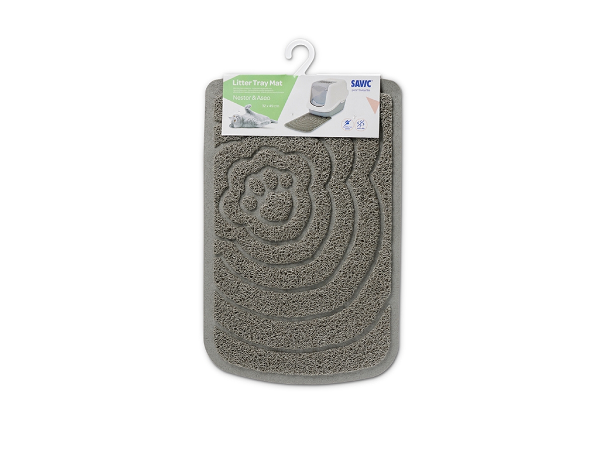 Frontal view of Savic Litter Tray Mat in grey – PVC mat for Nestor and Aseo cat litter boxes.
