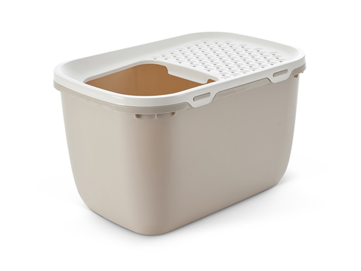 Hop In Giant Mocha – Spacious Top-Entry Litter Tray Savic Hop In Giant Mocha spacious top-entry cat litter tray with white lid and perforated top