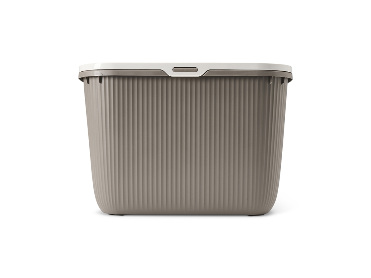 Savic Ease-In warm grey cat litter tray with top entry and front door, ribbed sides and built-in litter grid.
