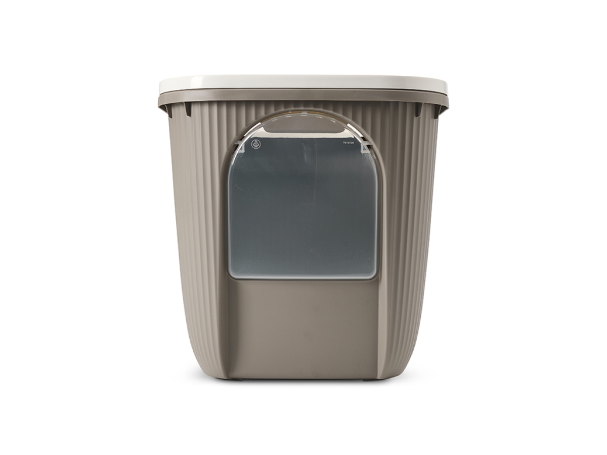 Savic Ease-In warm grey cat litter tray with top entry and front door, ribbed sides and built-in litter grid.