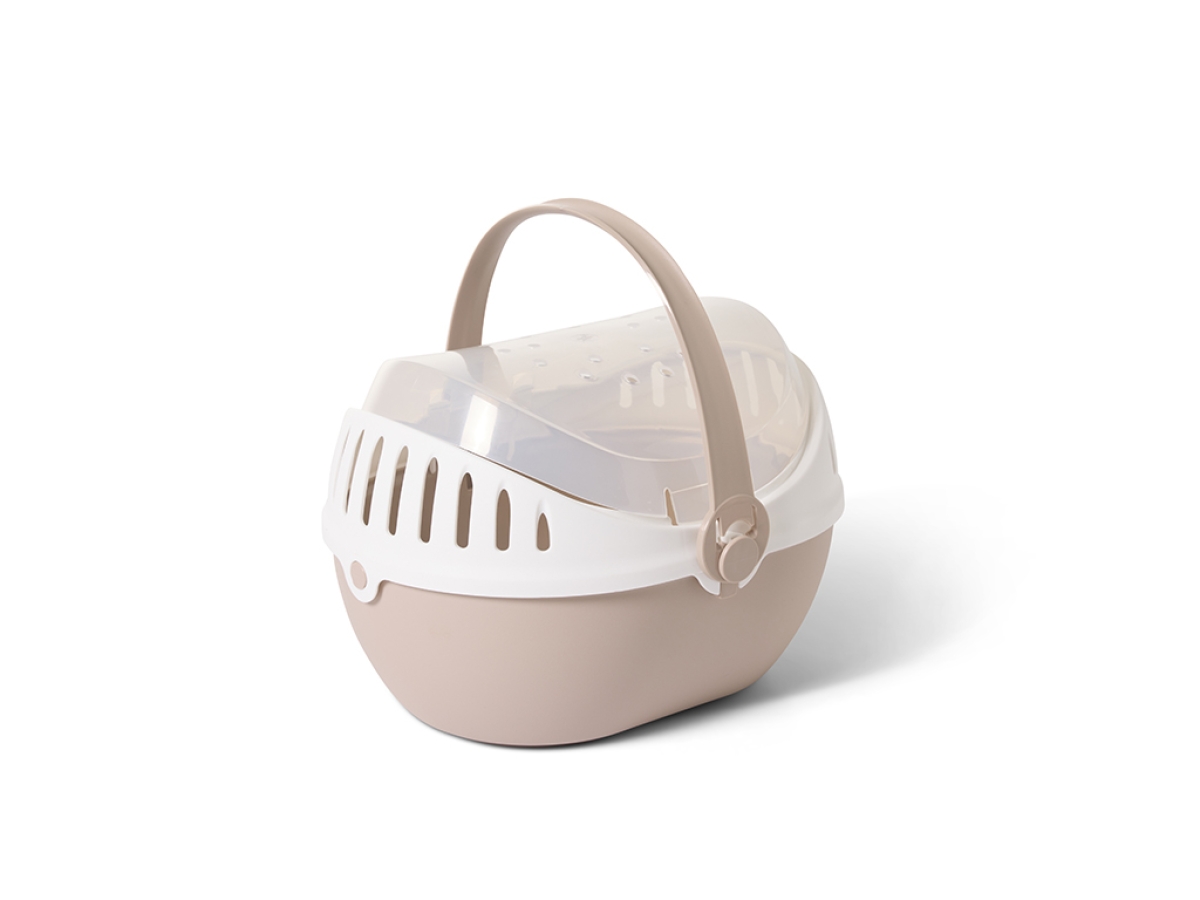 Elmo Large pet carrier in champagne pink and white – secure, ventilated, and easy-to-carry transport solution for small animals up to 3 kg.