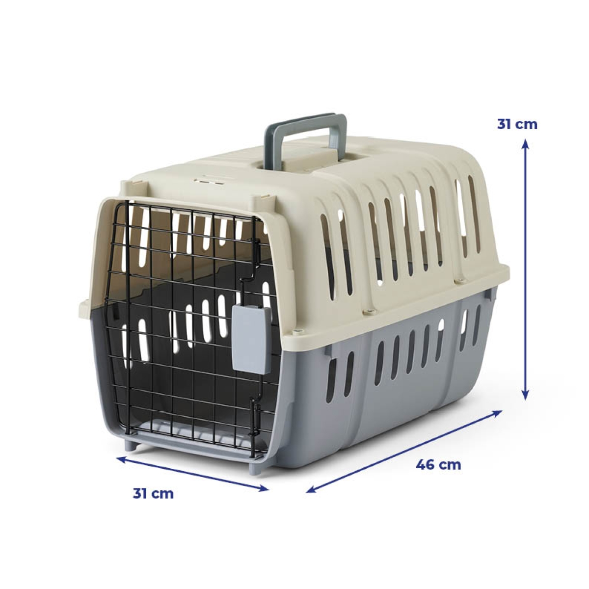 Savic Compass ivory grey pet carrier 46 x 31 x 31 cm for cats and small dogs up to 10 kg with spring-lock door.