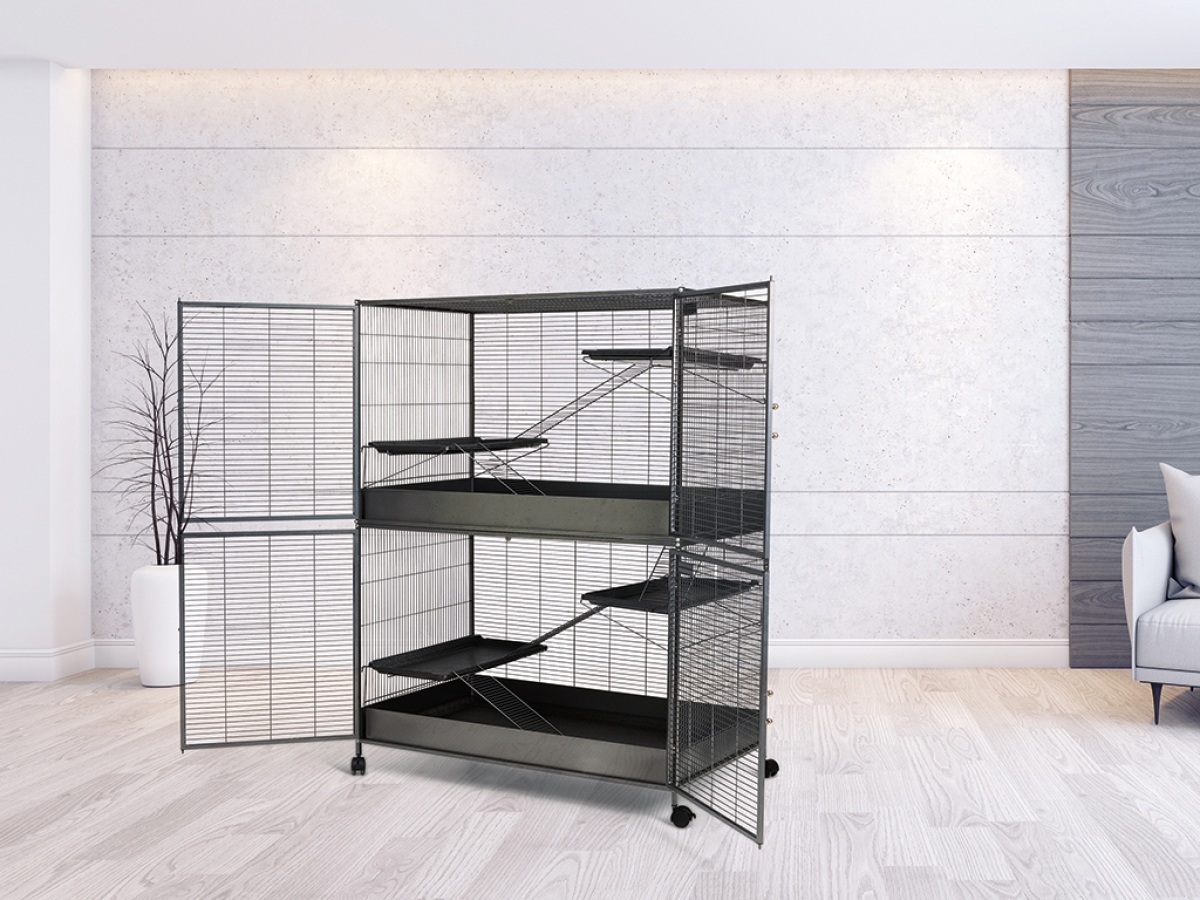 Savic Royal Suite XL Add-on Unit anthracite metal cage extension with ladders, platforms and protective rims, 115 × 67.5 × 71 cm.
