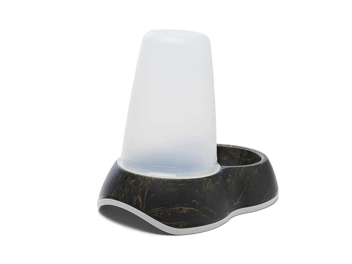 Loop Marble Water Medium – Stylish Water Dispenser 1.5 L Back view of Savic Loop Marble Water Medium dispenser in marble black gold with transparent water container and non-slip base