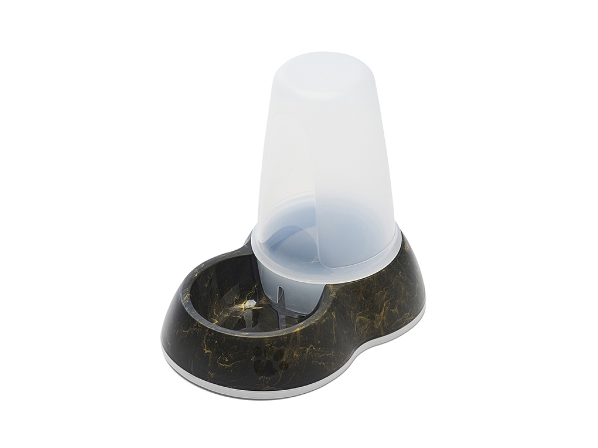 Loop Marble Water Medium – Stylish Water Dispenser 1.5 L Top view of Savic Loop Marble Water Medium dispenser in marble black gold with transparent water container and non-slip base