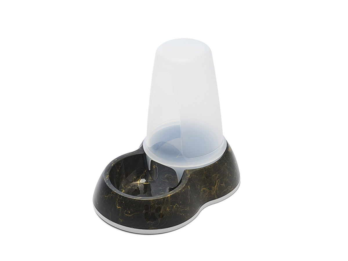 Loop Marble Food Medium – Stylish Food Dispenser 1.5 L Top view Savic Loop Marble Food Medium dispenser in marble black gold with transparent container and non-slip base