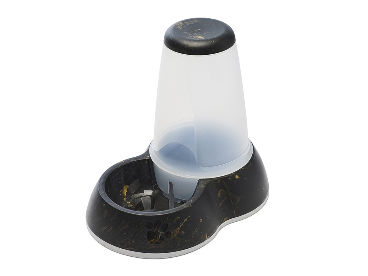 Top view of Savic Loop Marble Water Large dispenser in marble black gold with transparent water container and non-slip base