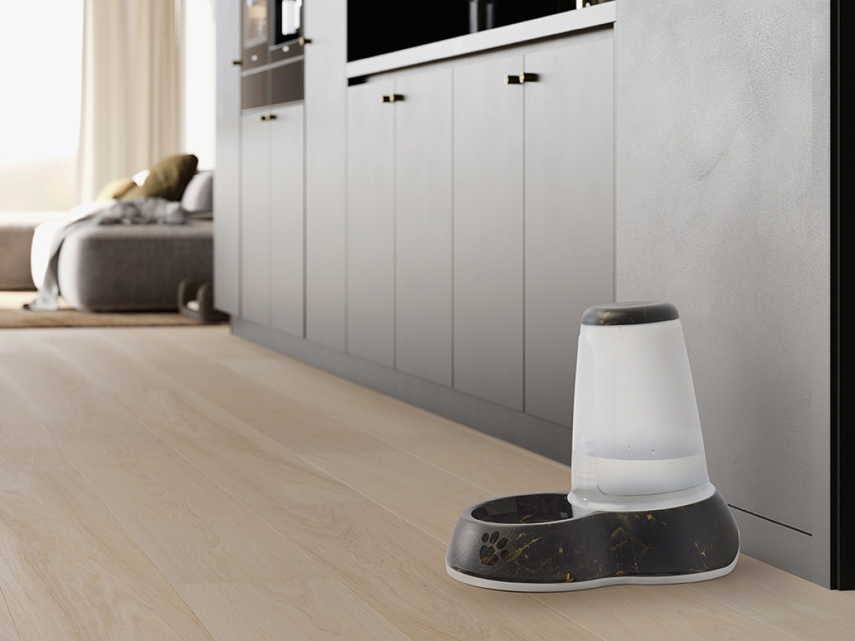 Savic Loop Marble Water Large dispenser in marble black gold with transparent water container and non-slip base in modern kitchen