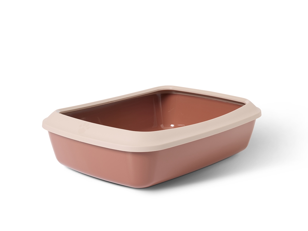 Savic Iriz 50 cm Tuscan Red cat litter tray with champagne rim and paw-patterned edge