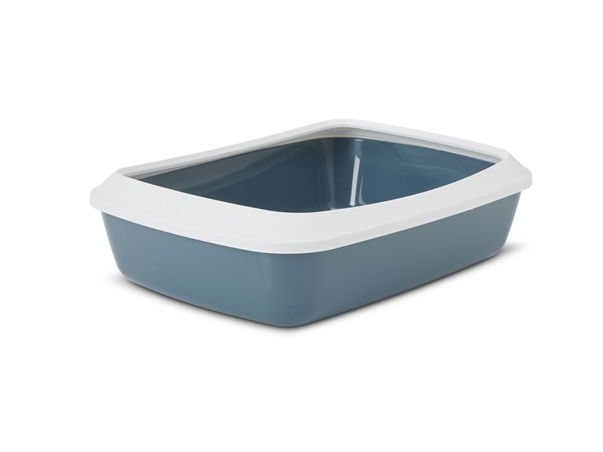 Savic Iriz 50 cm Bluestone cat litter tray with white rim and paw-patterned edge