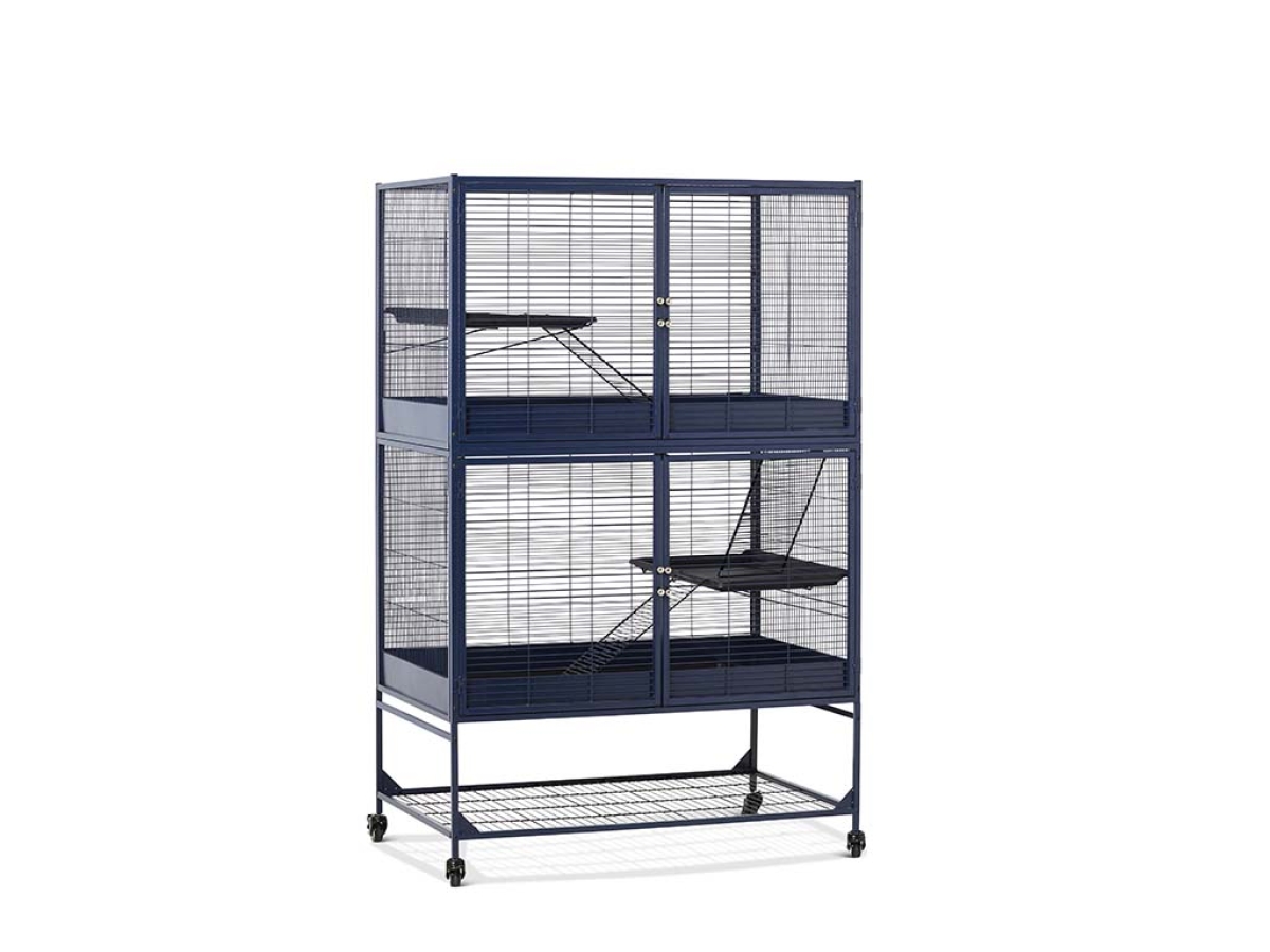 Savic Royal Suite 100 Single Unit small animal cage in navy blue – expandable metal cage with platform and ladder expanded with 1 Add-on unit