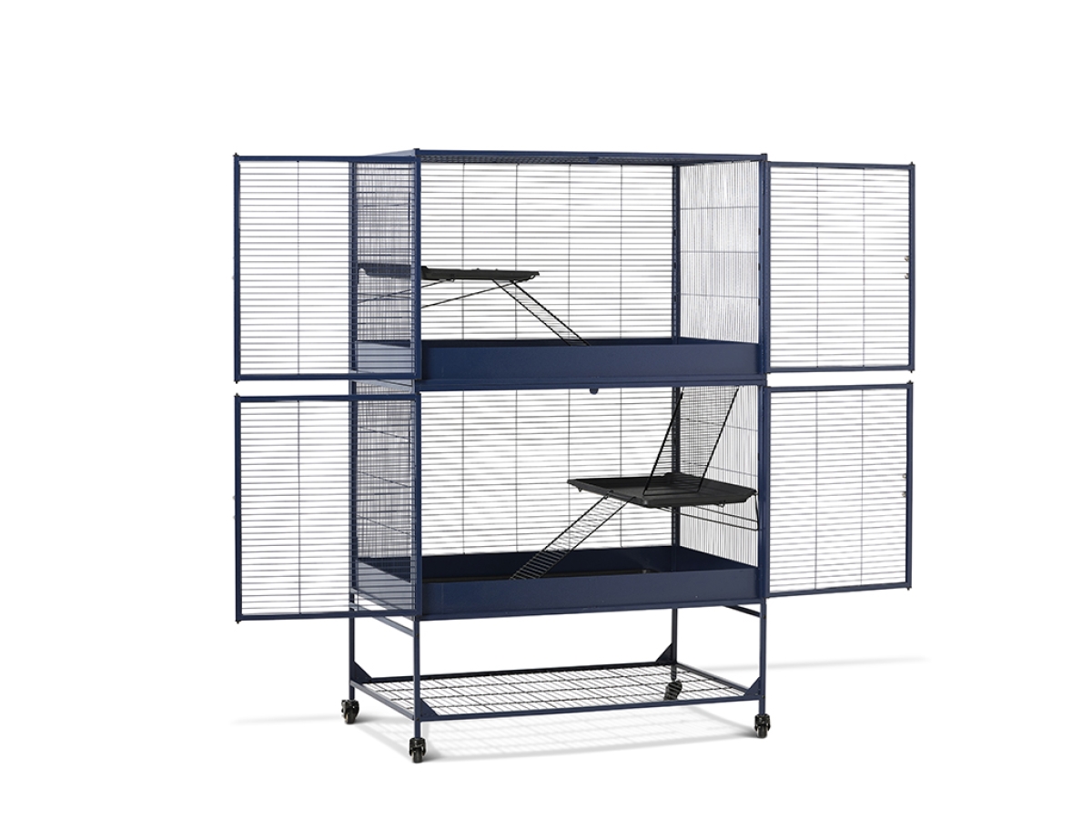 Savic Royal Suite 100 Add-on Unit navy blue metal cage extension with platforms, ladders and protective rims, 99.8 × 63.2 × 61 cm.
