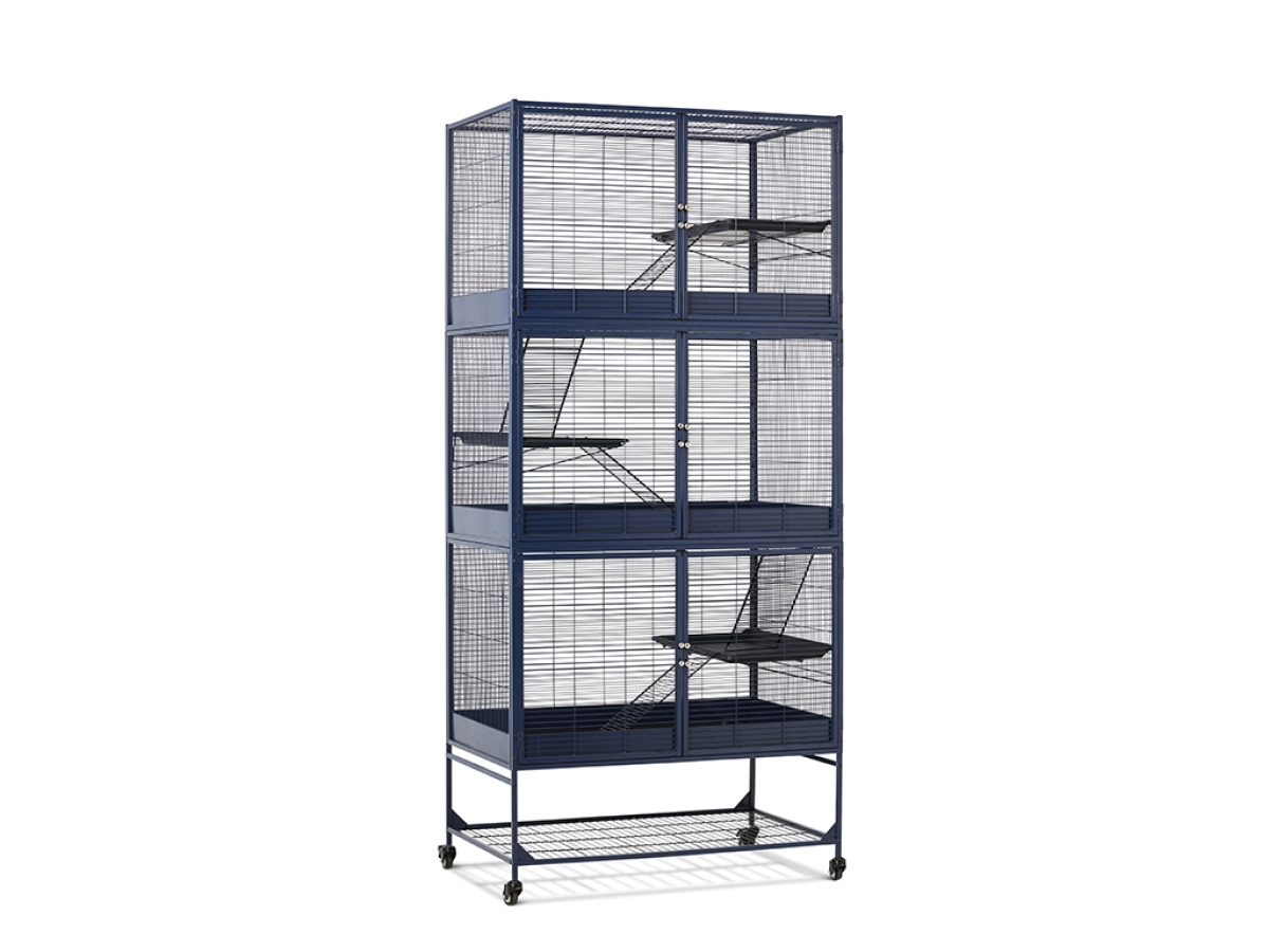 Savic Royal Suite 100 Single Unit small animal cage in navy blue – expandable metal cage with platform and ladder with 2 Add-on Unit