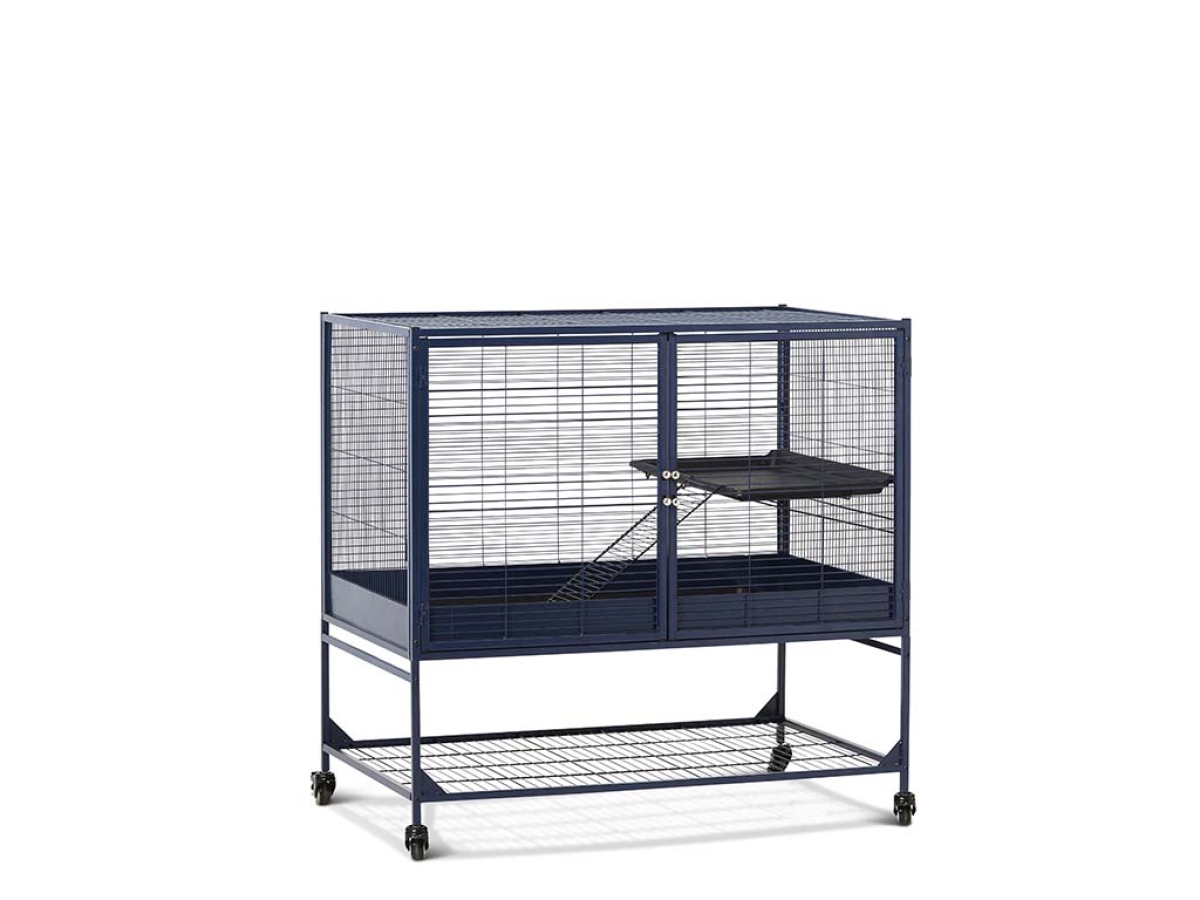 Savic Royal Suite 100 Single Unit small animal cage in navy blue – expandable metal cage with platform and ladder.