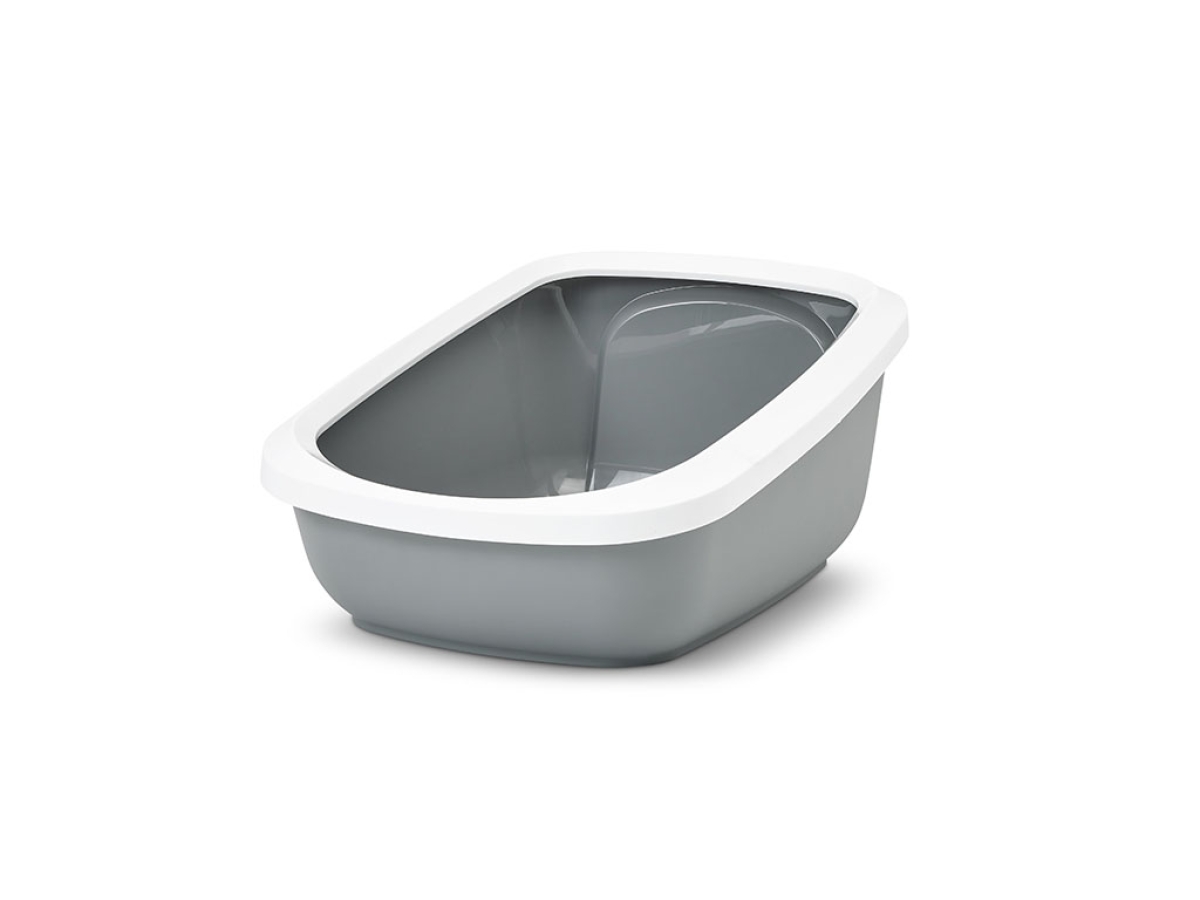 Aseo Jumbo Cool Grey – Large High-Back Cat Litter Tray Savic Aseo Jumbo Cool Grey large high-back cat litter tray with white rim
