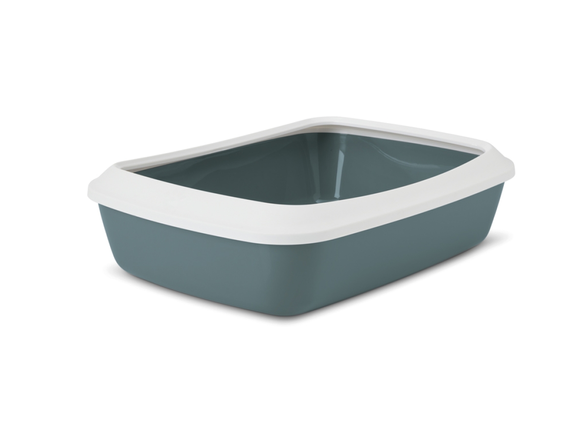 Savic Iriz 42 cm Nordic Green cat litter tray with white rim and paw-patterned edge