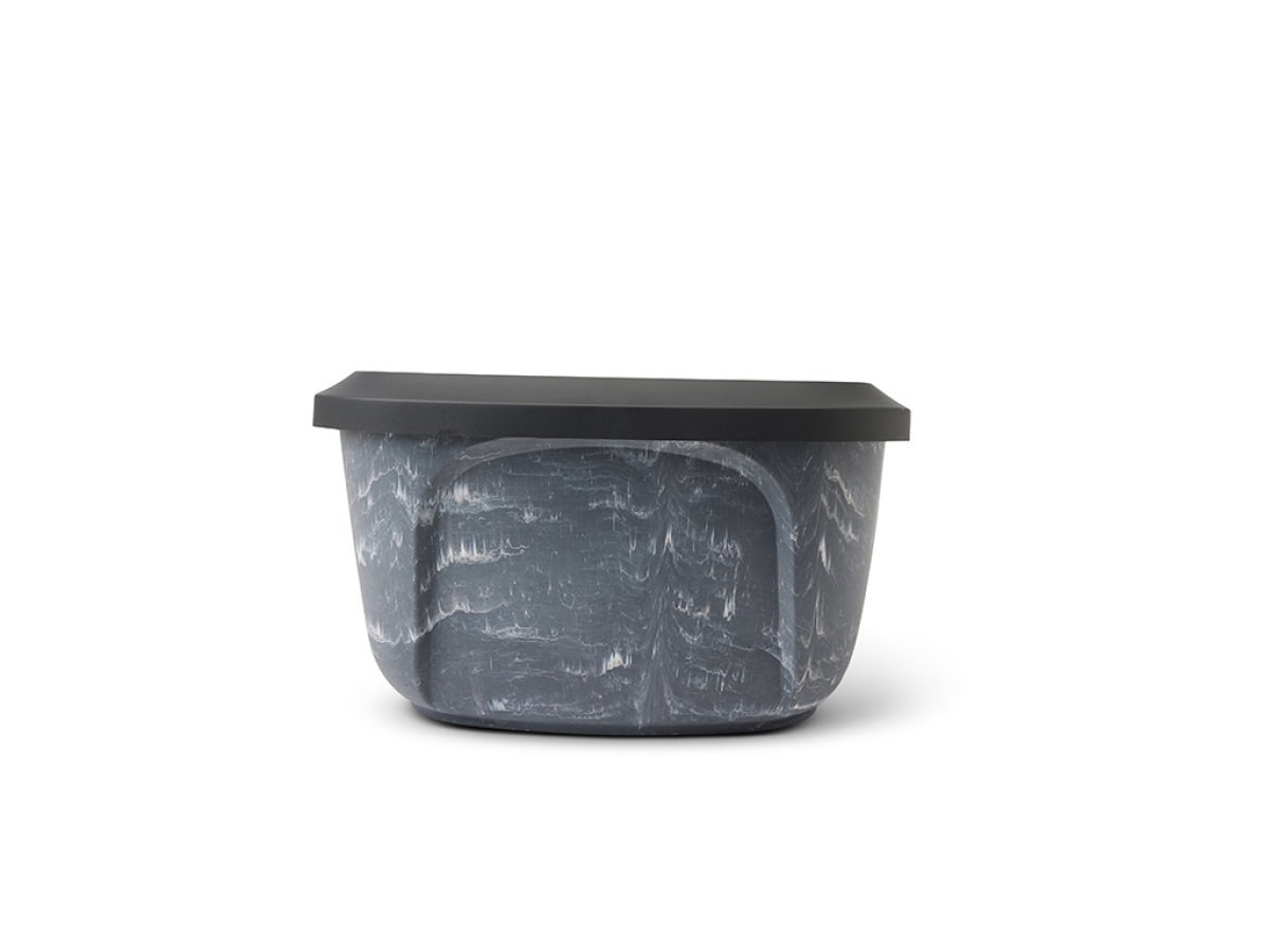 Aseo Jumbo Marble Anthracite White – Stylish Cat Litter Tray Back view of Savic Aseo Jumbo Marble Anthracite White stylish cat litter tray with high back, low entry, and removable rim