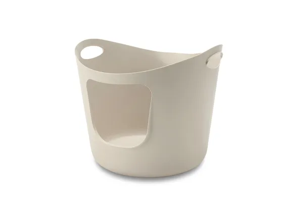 Mocha Flex-a-loo litter tray with high sides and low entry, shown in a home setting