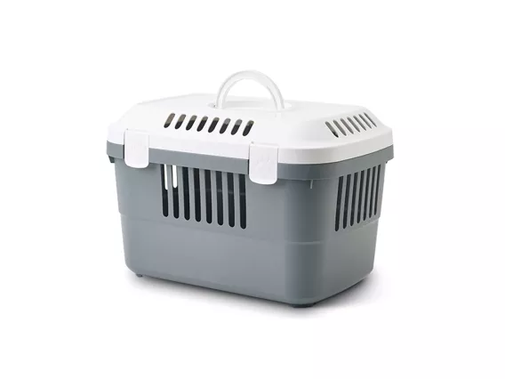 Discovery 1 Pet Carrier in cool grey & white – Secure top-opening carrier for small pets, featuring enhanced ventilation and lightweight durability for easy transport.