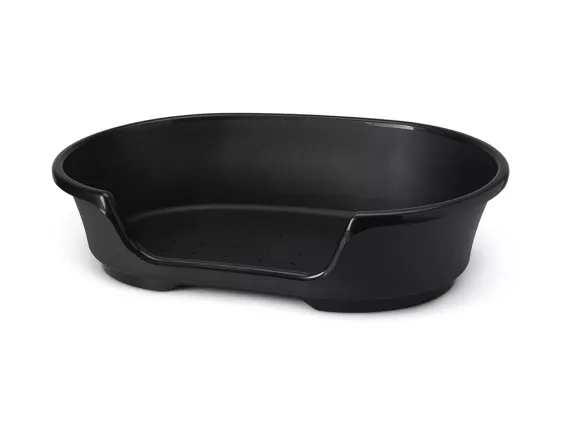 Cosy 90 cm plastic dog bed in black – sturdy, ventilated, and easy-to-clean resting space for dogs of all ages.