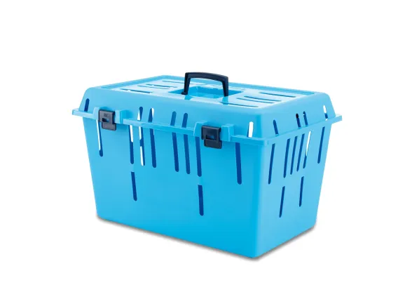Pet Caddy 2 pet carrier in blue – secure, ventilated, and top-entry design for easy transport of cats and small dogs up to 7 kg.