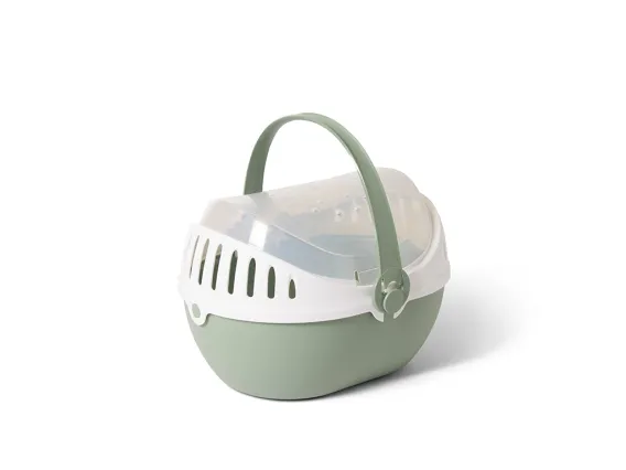 Elmo Medium pet carrier in botanical green and white – secure, ventilated, and easy-to-carry transport solution for small animals up to 2 kg.