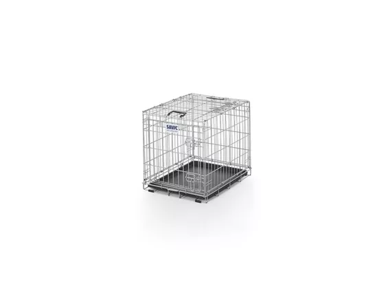 Dog Residence 61 cm metal wire dog crate – collapsible, dual-door access, durable hammertone coating, and anti-slip feet for stability and security.