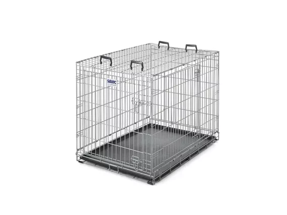 Dog Residence 107 cm metal wire dog crate – collapsible, two-door access, durable hammertone coating, and anti-slip feet for stability and security.