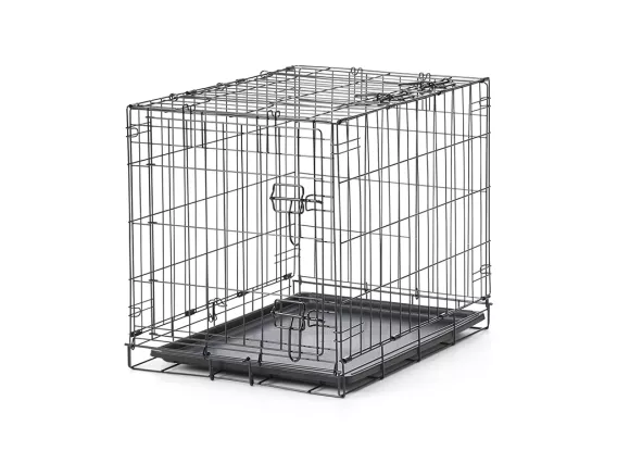 Dog Cottage 61 cm metal wire dog crate – collapsible, front and top door access, black e-coating finish, and secure containment for training and travel.