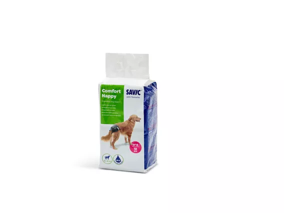 Comfort Nappy Dog Diapers – Super absorbent, leak-proof nappies with a black outer layer. Ideal for puppies, dogs in heat, or incontinence.