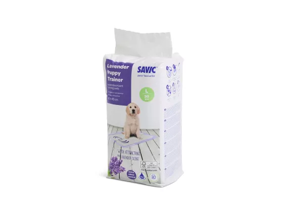 Puppy Trainer Lavender Pads (30-Pack) – Absorbent, odour-neutralising pads with calming lavender scent for house training puppies & senior dogs.