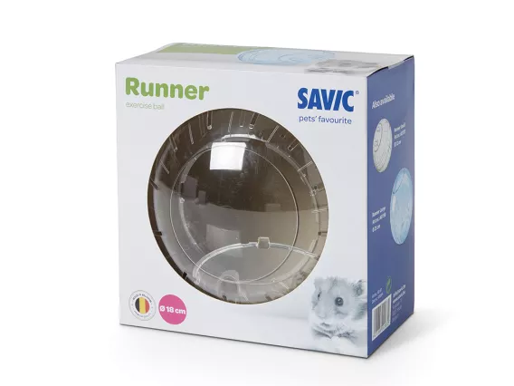 Runner Medium exercise ball with 18 cm diameter, transparent design, and non-toxic durable construction for small animals.