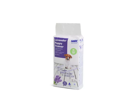 Puppy Trainer Lavender Pads (30-Pack) – Super-absorbent, odour-neutralising training pads with calming lavender scent.